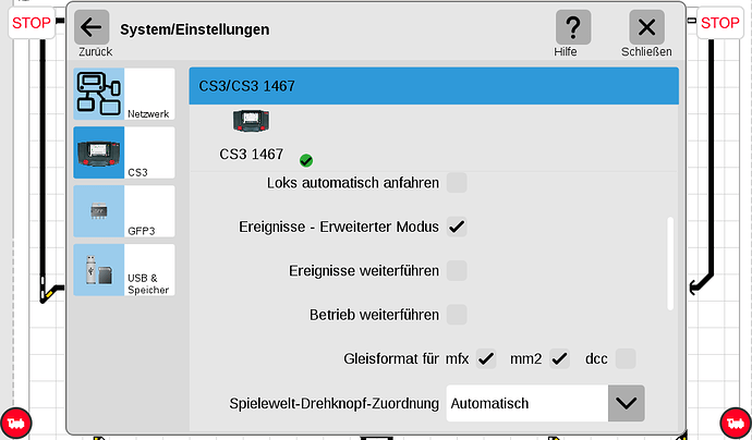 CS3-System Einstellungen-Gleis 1