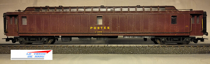 letraindemanu (2715) wagons Ho voiture ambulant postal SNCF livrée bordeaux PTT Jouef 5651