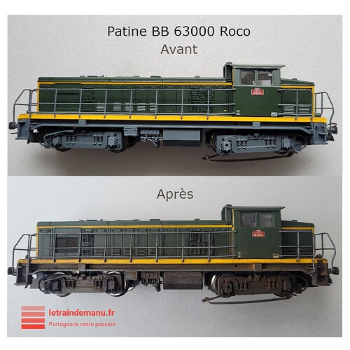 letraindemanu (3488) patine locomotive Ho BB 63000 BB 63873 Roco Source letraindemanu.fr